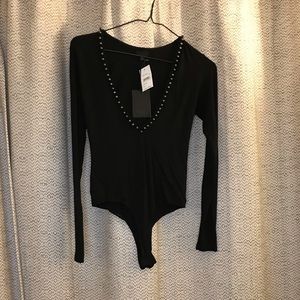 NBD black studded v-neck bodysuit BRAND NEW